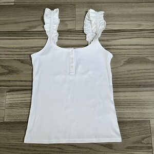NWT J. Crew White Scrunchie Strap Henley Tank In Vintage Rib Size XS